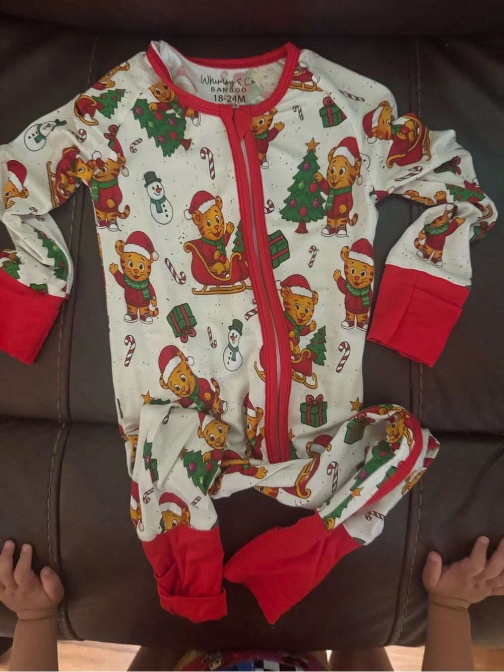 Kids Christmas Daniel Tiger bamboo One-Piece Pajamas - Red & White